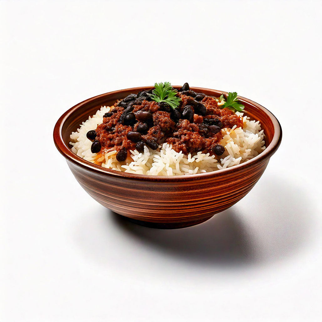 Arroz con Frijoles y Carne de Res